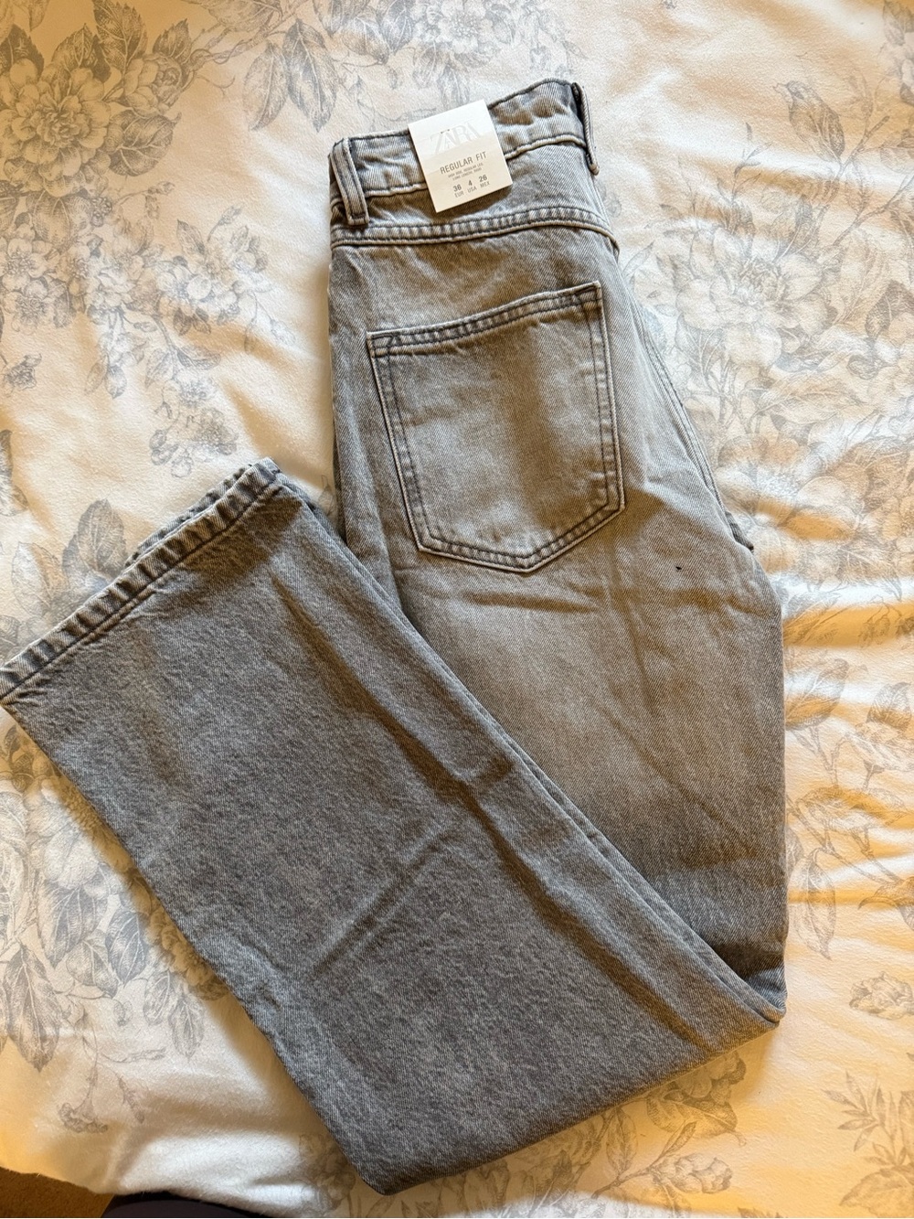 Zara Gray High-Rise Straight Jeans
